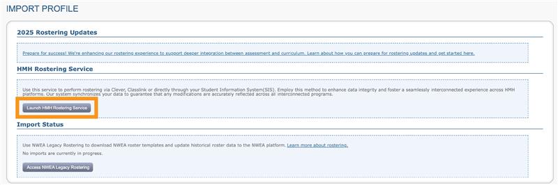 Import Profile screen with Launch HRS button.